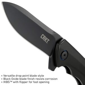 CRKT Caligo Folding Pocket Knife: Plain Edge Folder with Liner Lock, Everyday Carry Folded Knife with Flipper Opening, and Black Oxide Blade Finish 6215