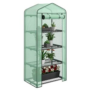 4 tier mini greenhouse indoor outdoor with pe cover and roll-up zipper door, portable waterproof cloth greenhouse tent grow seeds & seedlings, 2.3x1.5x5.3 ft