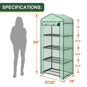 4 Tier Mini Greenhouse Indoor Outdoor with PE Cover and Roll-Up Zipper Door, Portable Waterproof Cloth Greenhouse Tent Grow Seeds & Seedlings, 2.3x1.5x5.3 FT