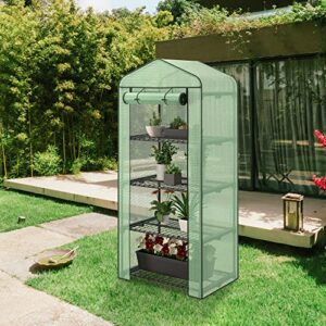 4 Tier Mini Greenhouse Indoor Outdoor with PE Cover and Roll-Up Zipper Door, Portable Waterproof Cloth Greenhouse Tent Grow Seeds & Seedlings, 2.3x1.5x5.3 FT