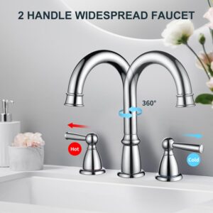 CREA Widespread Bathroom Faucet 3 Hole Chrome 8 inch 2 Handle Faucet with Pop Up Drain 4 in Sink Faucets for Vanity Lavatory Basin Restroom Bath