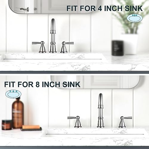 CREA Widespread Bathroom Faucet 3 Hole 8 inch Faucet Brushed Nickel with Pop Up Drain 2 Handle 4 inch Sink Faucets for Vanity Lavatory Basin Restroom Bath