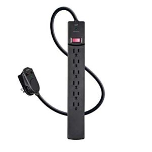 Monoprice 6 Outlet Power Surge Protector - 6 Feet Cord - Black| 2 Port USB Charger on the Plug, 1080 Joules