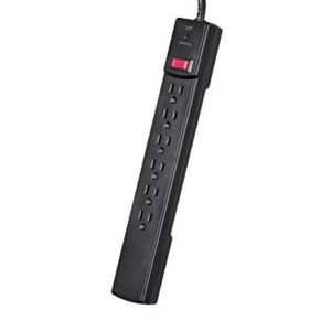 Monoprice 6 Outlet Power Surge Protector - 6 Feet Cord - Black| 2 Port USB Charger on the Plug, 1080 Joules