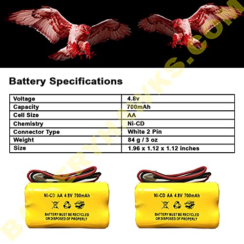 4.8v 700MAH Battery for Exit Sign Emergency Light BL93NC487 BL93NC484 BL93NC485 4.8v 500mah 4.8v 800mah NiCd NiCad Battery Ni Cd White Connector (5 Pack)