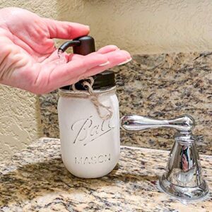 White Mason Jar with Matte Black Soap Dispenser Pump, Hand Painted and Distressed, 16 oz. Pint Size, NOT for Heavy Duty Use, White Mason Jar Soap Dispenser Bathroom Decor Rustic, Gift for Housewarming