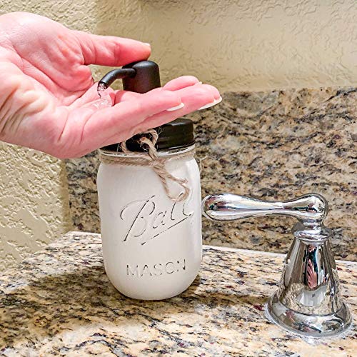 White Mason Jar with Matte Black Soap Dispenser Pump, Hand Painted and Distressed, 16 oz. Pint Size, NOT for Heavy Duty Use, White Mason Jar Soap Dispenser Bathroom Decor Rustic, Gift for Housewarming