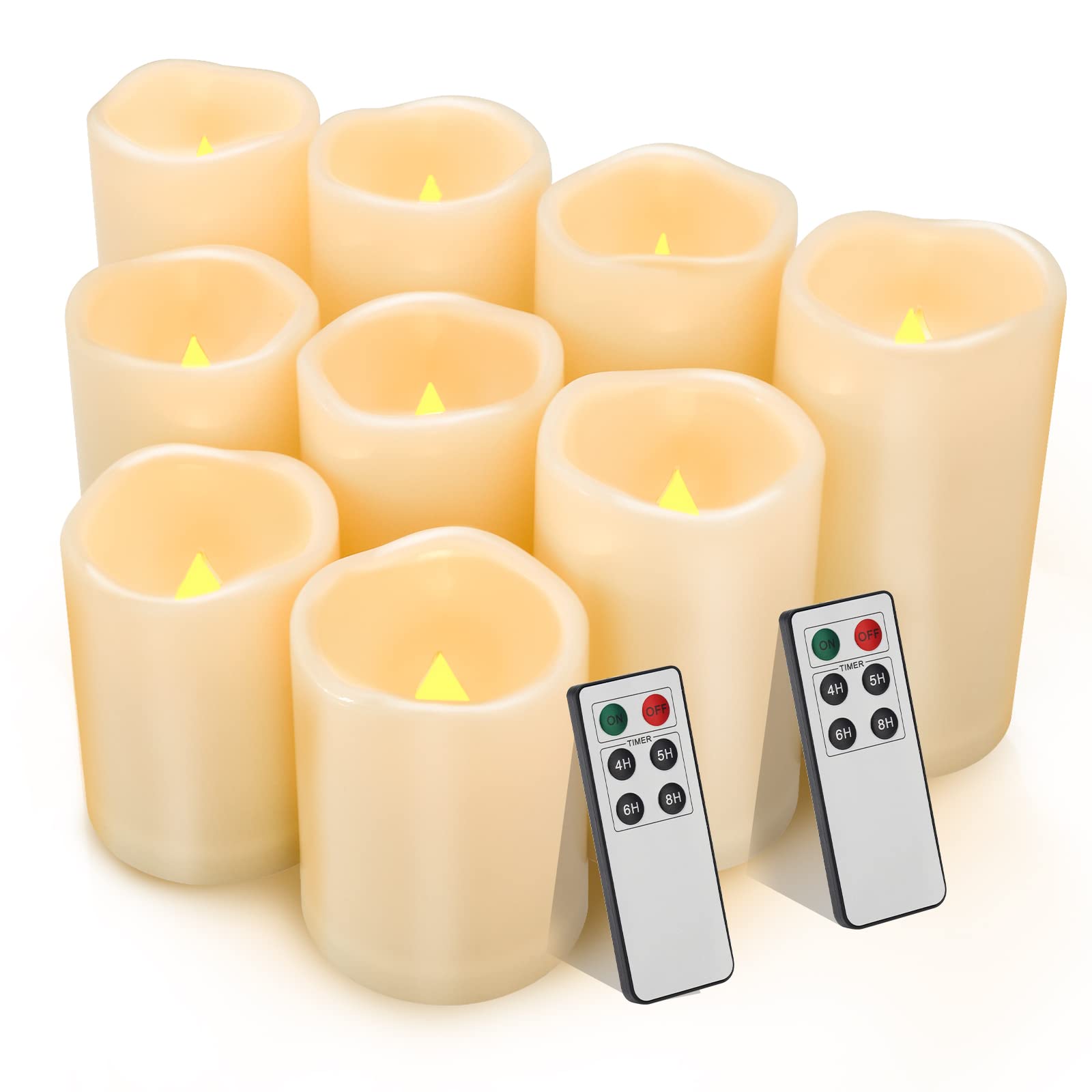 Comenzar Battery Operated Candle LED Flameless Candles Remote Control Candles Outdoor LED Candles with Timer,Outdoor Waterproof Candles(D: 3" x H: 4" 5" 6") Flameless Pillar Candles Set of 9