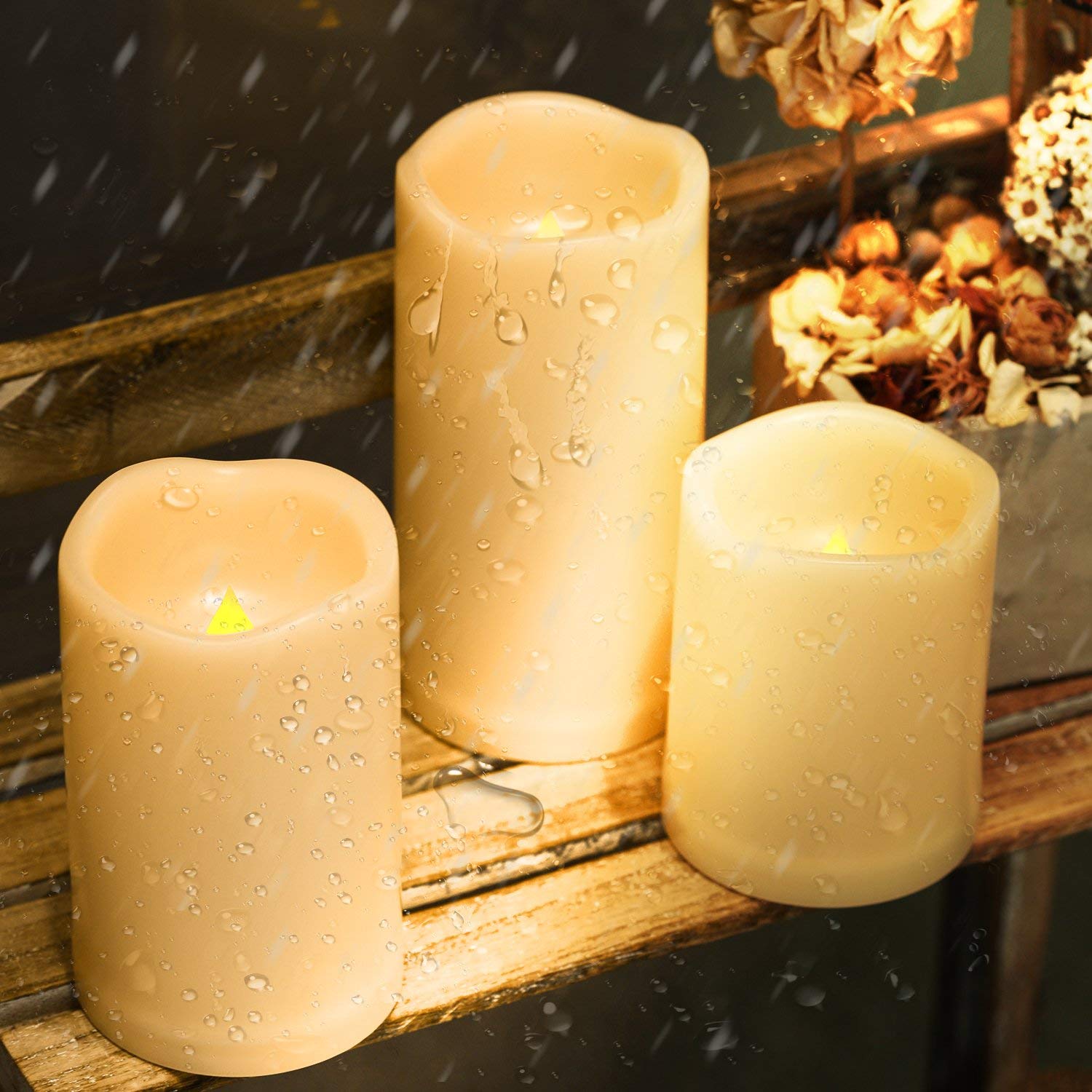 Comenzar Battery Operated Candle LED Flameless Candles Remote Control Candles Outdoor LED Candles with Timer,Outdoor Waterproof Candles(D: 3" x H: 4" 5" 6") Flameless Pillar Candles Set of 9