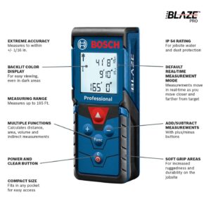 Bosch Blaze Pro GLM165-40 165ft Laser Distance Measure with Color Backlit Display