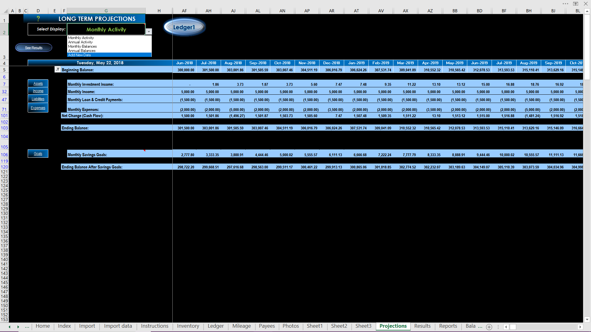 Ledger1 For Home / Students - Excel Based Money Management, Budgeting, Accounting & Retirement Planning Spreadsheet [Download]