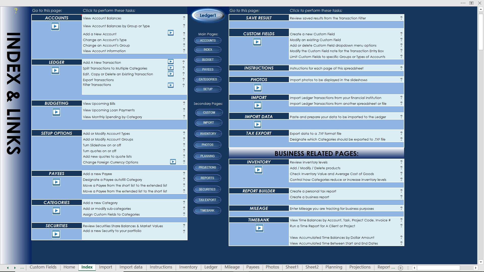 Ledger1 For Home / Students - Excel Based Money Management, Budgeting, Accounting & Retirement Planning Spreadsheet [Download]