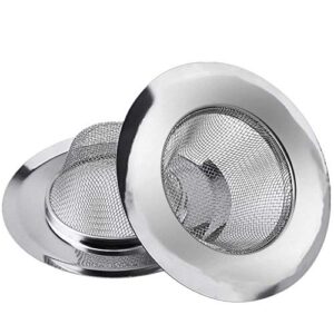2 pcs stainless steel kitchen mesh silver sink strainer large wide rim 4.5" diameter,perfect for kitchen sinks