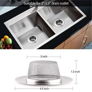 2 Pcs Stainless Steel Kitchen Mesh Silver Sink Strainer Large Wide Rim 4.5" Diameter,Perfect for Kitchen Sinks