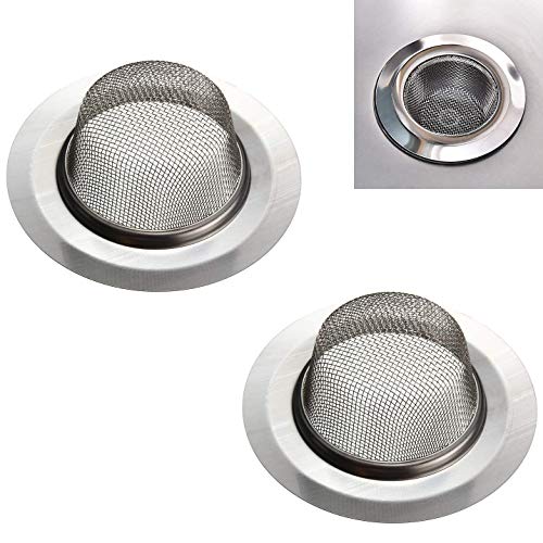 2 Pcs Stainless Steel Kitchen Mesh Silver Sink Strainer Large Wide Rim 4.5" Diameter,Perfect for Kitchen Sinks