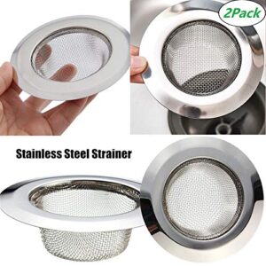 2 Pcs Stainless Steel Kitchen Mesh Silver Sink Strainer Large Wide Rim 4.5" Diameter,Perfect for Kitchen Sinks