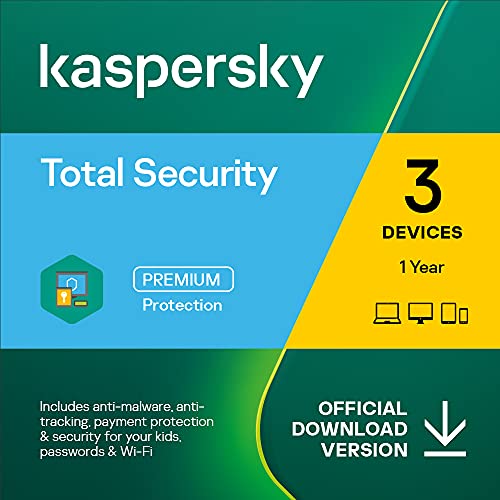 Kaspersky Total Security 2023 | 3 Devices | 1 Year | Antivirus, Secure VPN and Password Manager Included | PC/Mac/Android | Online Code