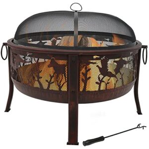 sunnydaze 30-inch outdoor fire pit - round wood-burning backyard and patio fire pit for outside - spark screen, water-resistant cover, metal grate, and fireplace poker included - pheasant hunting