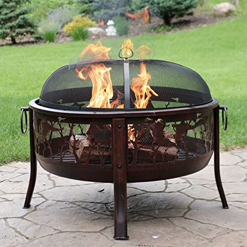 Sunnydaze 30-Inch Outdoor Fire Pit - Round Wood-Burning Backyard and Patio Fire Pit for Outside - Spark Screen, Water-Resistant Cover, Metal Grate, and Fireplace Poker Included - Pheasant Hunting