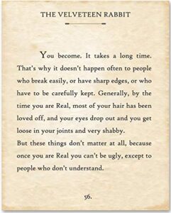 the velveteen rabbit - you become - 11x14 unframed literary art book quote page print - great inspirational quote gift poster and literature decor for nursery, children's room and playroom under $15