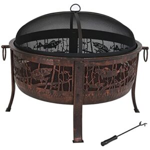 Sunnydaze 30-Inch Fire Pit with Spark Screen, Water-Resistant Cover, Metal Grate, and Fireplace Poker - Northwoods Fishing