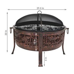 Sunnydaze 30-Inch Fire Pit with Spark Screen, Water-Resistant Cover, Metal Grate, and Fireplace Poker - Northwoods Fishing