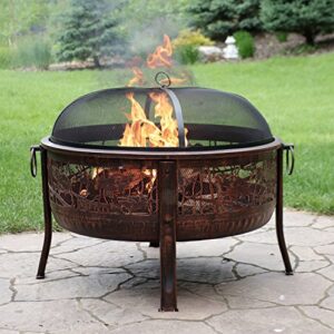 Sunnydaze 30-Inch Fire Pit with Spark Screen, Water-Resistant Cover, Metal Grate, and Fireplace Poker - Northwoods Fishing