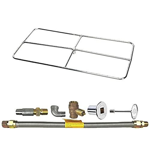 Spotix HPC Rectangle Match Lit Fire Pit Burner Kit (FPSR36X18KIT-LP-MSCB) with 24x12Inch Stainless Steel Burner, Propane, Polished Chrome, with Flange, Key, Valve, Flex Line and Fittings