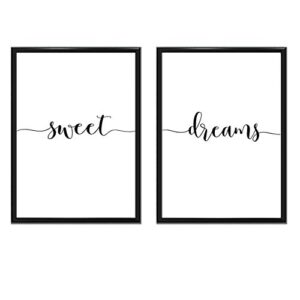 sweet dreams art print - wall decor pictures above bed, great bedroom and nursery decor, minimalist wall art gift, set of 2 11x14 unframed typography art print poster