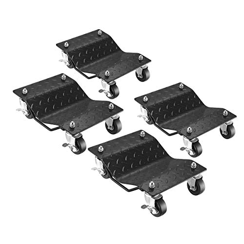 Car Dolly Set of 4 - Under Vehicle Tire Skates with Heavy-Duty Roller Wheel Casters - For Moving, Positioning Vehicles or Boats by Pentagon (Black)