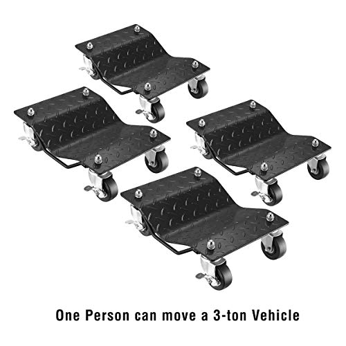 Car Dolly Set of 4 - Under Vehicle Tire Skates with Heavy-Duty Roller Wheel Casters - For Moving, Positioning Vehicles or Boats by Pentagon (Black)