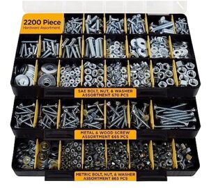 jackson palmer 2200 piece hardware assortment kit with screws, nuts, bolts & washers (3 trays)