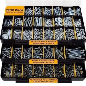 Jackson Palmer 2200 Piece Hardware Assortment Kit with Screws, Nuts, Bolts & Washers (3 Trays)