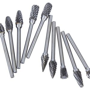 HOMEIDOL Carbide Burr Set Die Grinder Bits Rotary Tool Bits 1/8" Shank 10 PC Double Cut Wood Carving Accessories Cutting Burrs Metal Grinding Engraving Polishing Porting Trimming