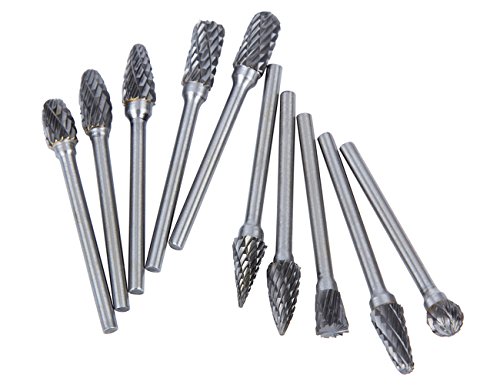 HOMEIDOL Carbide Burr Set Die Grinder Bits Rotary Tool Bits 1/8" Shank 10 PC Double Cut Wood Carving Accessories Cutting Burrs Metal Grinding Engraving Polishing Porting Trimming