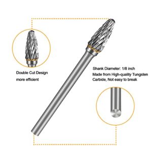 HOMEIDOL Carbide Burr Set Die Grinder Bits Rotary Tool Bits 1/8" Shank 10 PC Double Cut Wood Carving Accessories Cutting Burrs Metal Grinding Engraving Polishing Porting Trimming