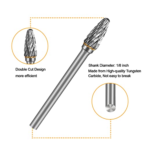 HOMEIDOL Carbide Burr Set Die Grinder Bits Rotary Tool Bits 1/8" Shank 10 PC Double Cut Wood Carving Accessories Cutting Burrs Metal Grinding Engraving Polishing Porting Trimming