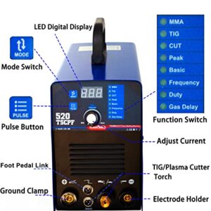 Plasma Cutter Welder Combo Pulse TIG Welder Stick Welder 3 in 1 Welding Machine, 50A Plasma Cutting, 200A TIG Welding (Pulse), Arc/MMA Welder More Stable Arc Dual Voltage 110V/220V 520TSCPF