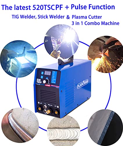 Plasma Cutter Welder Combo Pulse TIG Welder Stick Welder 3 in 1 Welding Machine, 50A Plasma Cutting, 200A TIG Welding (Pulse), Arc/MMA Welder More Stable Arc Dual Voltage 110V/220V 520TSCPF