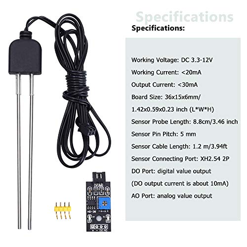 2 Sets Resistive Soil Moisture Meter, Icstation Soil Hygrometer Sensor Test Kit with Corrosion Resistant Probe, Digital Analog Signal Output for Arduino Garden Plant Care Automatic Watering System