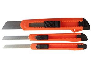 box cutter/utility knife (3 pack) - retractable snap-off blades - always razor sharp - perfect for home/office/hobby/arts and crafts