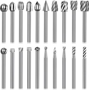 qlouni 20pcs rotary bit burrs set hss tungsten carbide wood milling burrs with 1/8’’(3mm) shank for diy woodworking, carving, engraving, drilling