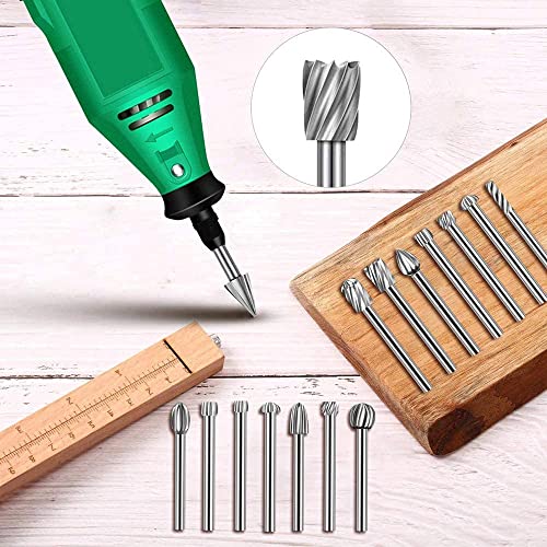 QLOUNI 20pcs Rotary Bit Burrs Set HSS Tungsten Carbide Wood Milling Burrs with 1/8’’(3mm) Shank for DIY Woodworking, Carving, Engraving, Drilling