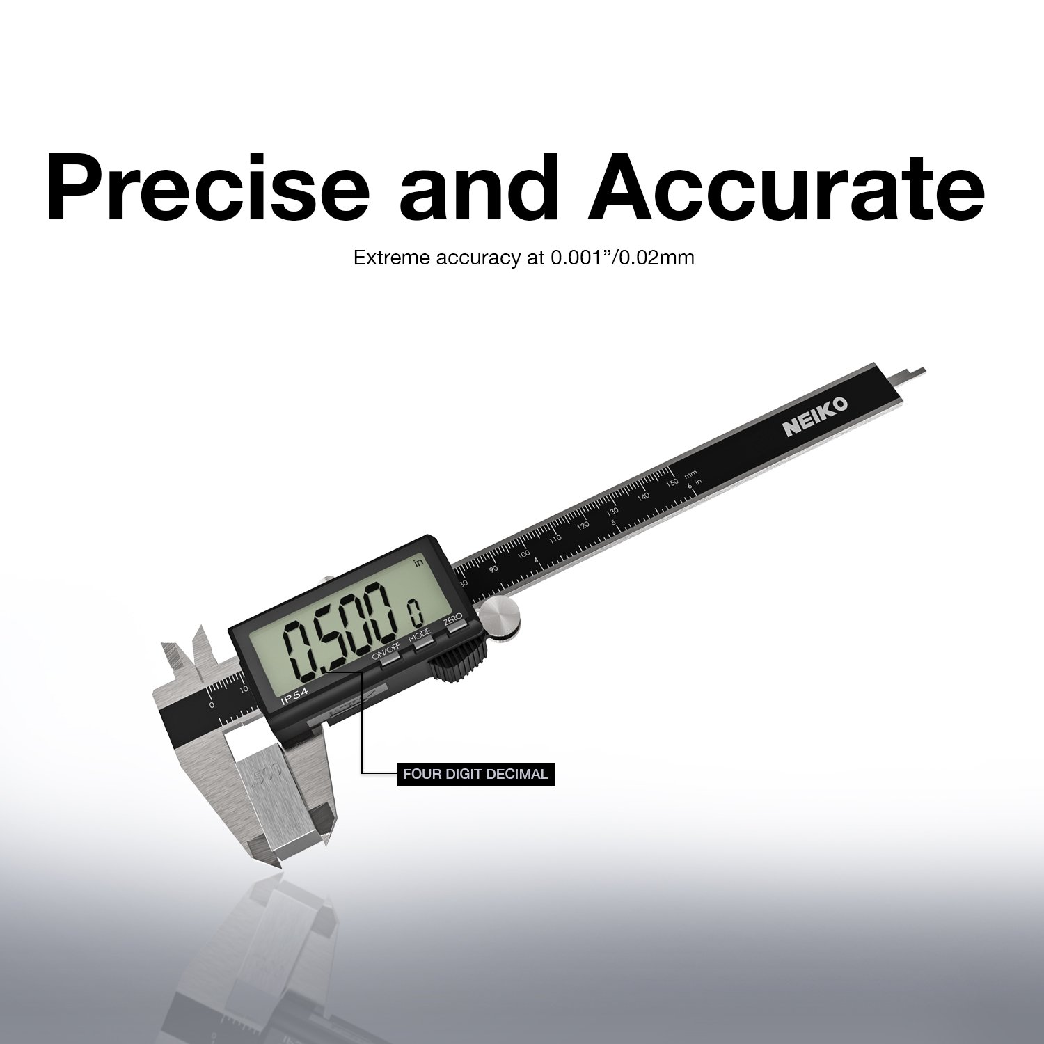 NEIKO 01401A 6-Inch Electronic Digital Caliper, Stainless Steel, Extra Large LCD Screen, Measurement Conversions for Inches, Millimeters, and Fractions, 1 LR44 batteries required. (included)