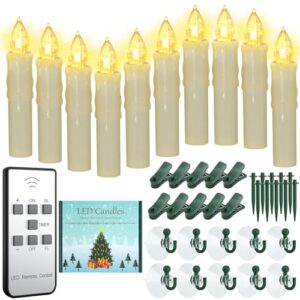 pchero window candles, 10 packs warm white battery operated waterproof led flameless taper ivory floating candles with remote timer and dimmable, ideal for home indoor outdoor christmas trees decor