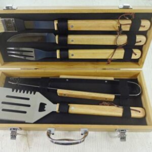 BBQ SET 5 tools | Custom engraved/personalized grilling set with 5 useful Barbeque grilling tools | Barbecue Utensils Gifts for Men & Women | In natural bamboo case | Grill Utensils Set for Dad