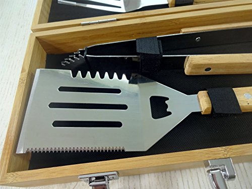 BBQ SET 5 tools | Custom engraved/personalized grilling set with 5 useful Barbeque grilling tools | Barbecue Utensils Gifts for Men & Women | In natural bamboo case | Grill Utensils Set for Dad