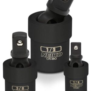 NEIKO 02486A Impact Universal Joint-Socket Swivel Set, Socket Extension Set Made From Cr-Mo with Included 1/4-, 3/8-, and 1/2-Inch Sockets, Set of 3