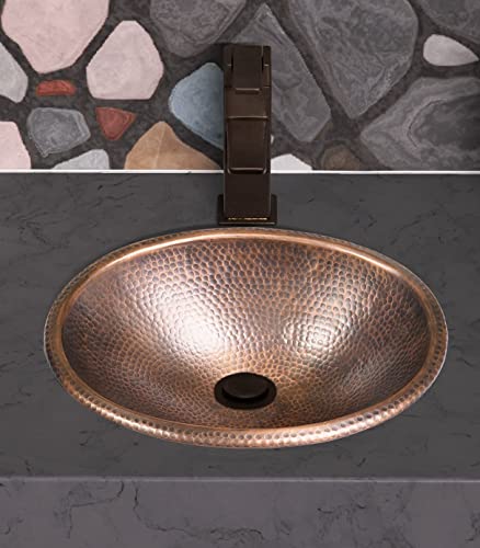 Monarch Abode Pure Copper Hand Hammered Drop-In Bathroom Vanity Sink 17", 17 Inches (Oval)