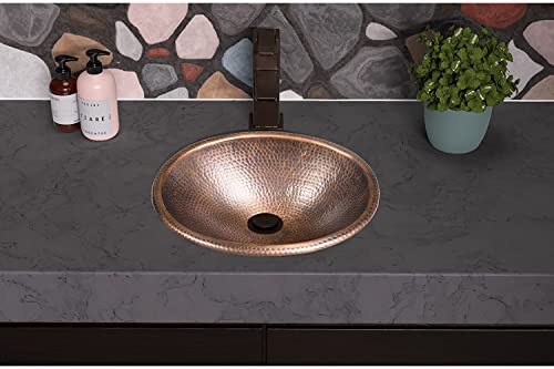 Monarch Abode Pure Copper Hand Hammered Drop-In Bathroom Vanity Sink 17", 17 Inches (Oval)